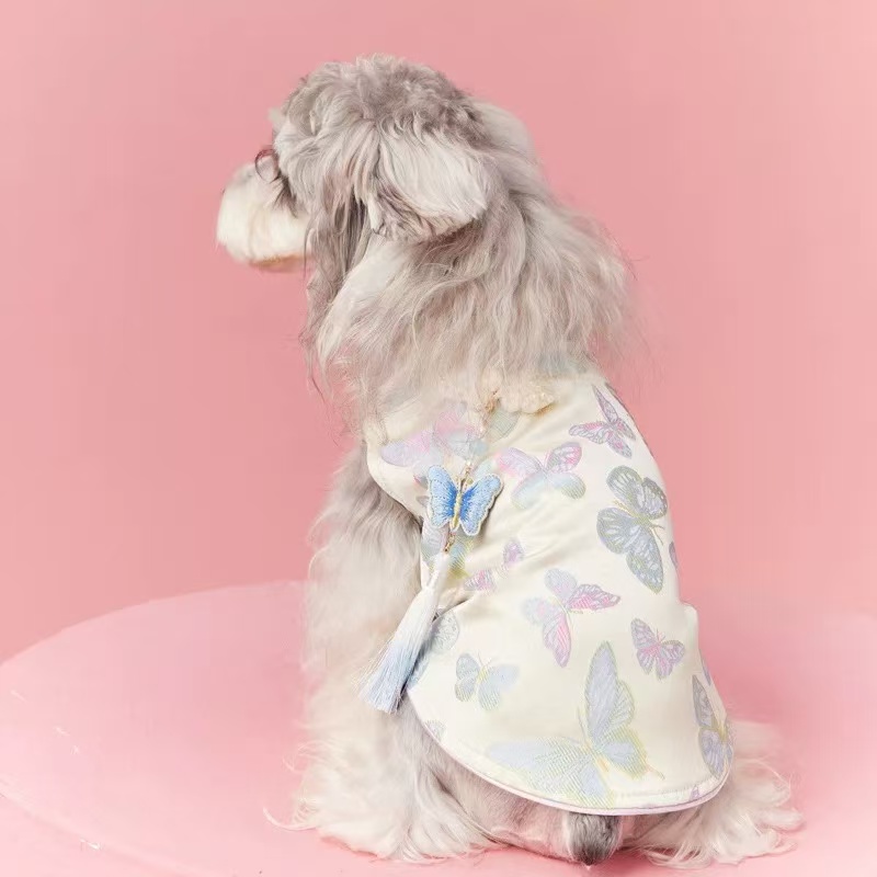 T00363 new female dog clothes new Chinese style sleeveless cheongsam skirt Teddy Schnauzer Bichon pet vest thin