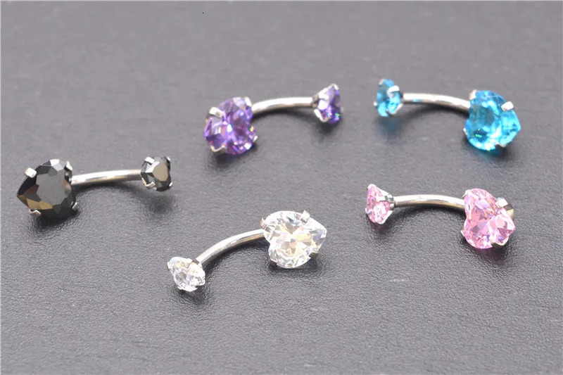 14G CZ Zircon Heart Steel Navel Piercing Ring 12mm Curved Barbell Belly Button Bar Women Accessories pircing ombligos 250530