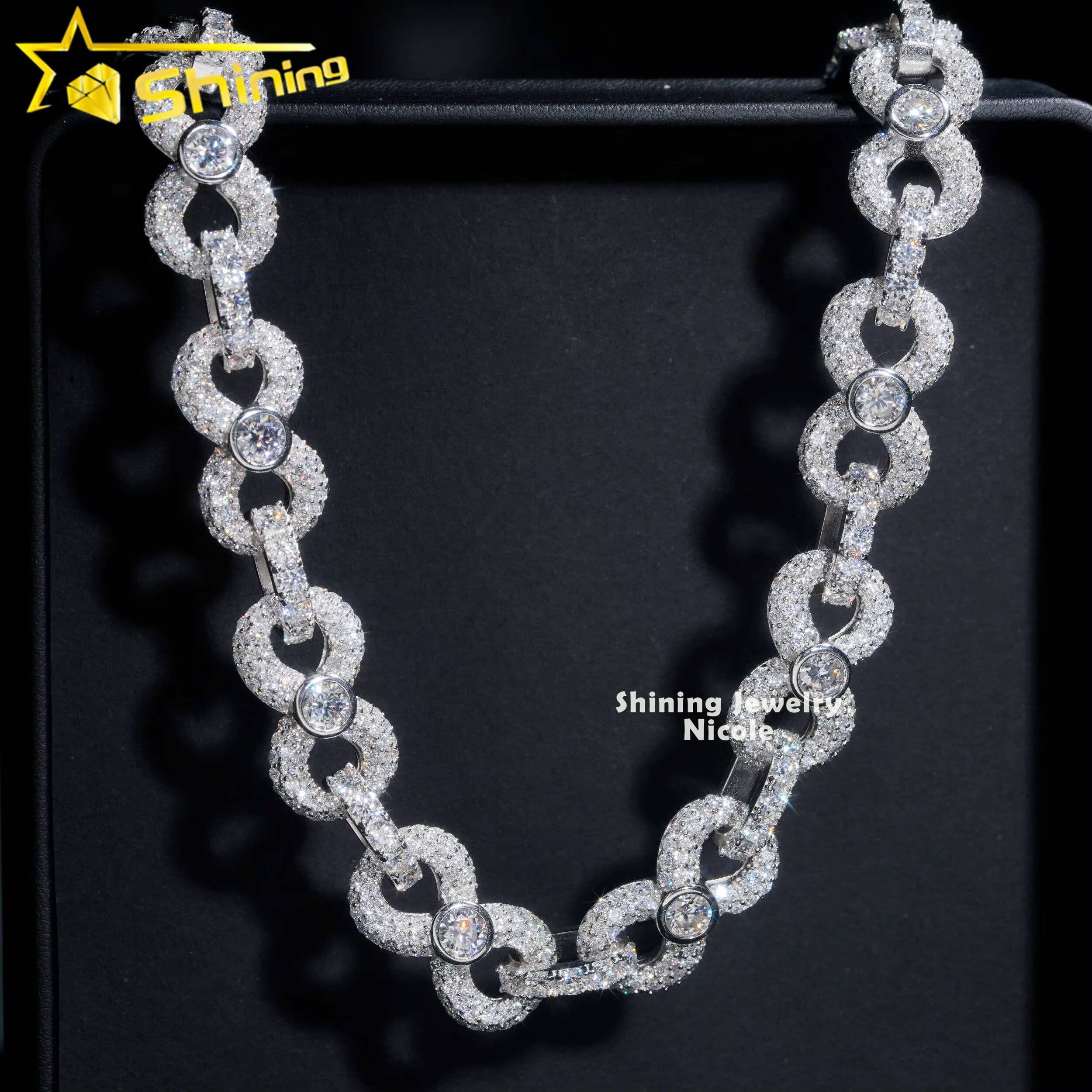 Hip hop accessory fashion solid sier ice 13mm pyroxene Cuban chain infinite necklace