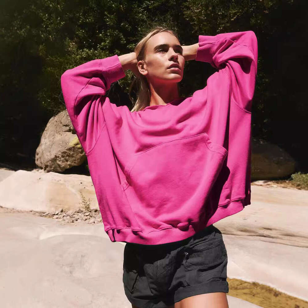 Loose Casual Long Sleeve Sweatshirt Sports V-neck Autumn Winter Cool Fashion Pocket Versatile Solid Color Hoodie