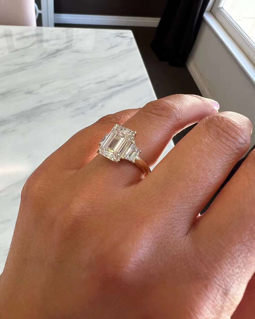 Three Stone Moissanite Engagement Ring Sterling Silver Wedding Ring 5.00 Ct Emerald Moissanite Diamond Bridle Ring for Woman