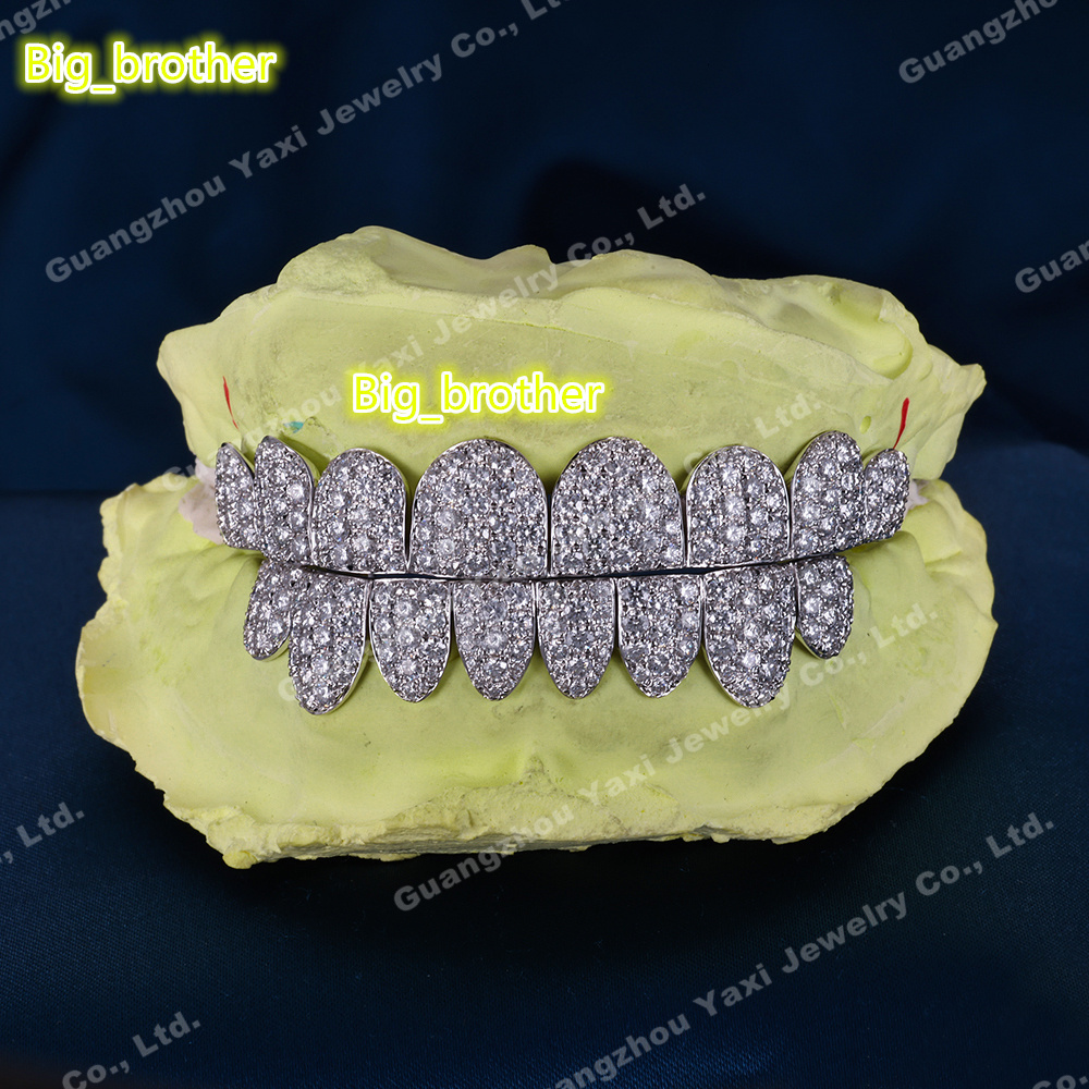 Custom Top Bottom 8 S925 Silver 9K 10K 14K 18K Solid Gold Grillz Iced Out VVS Moissanite Lab Natural Diamond Grillz for Teeth