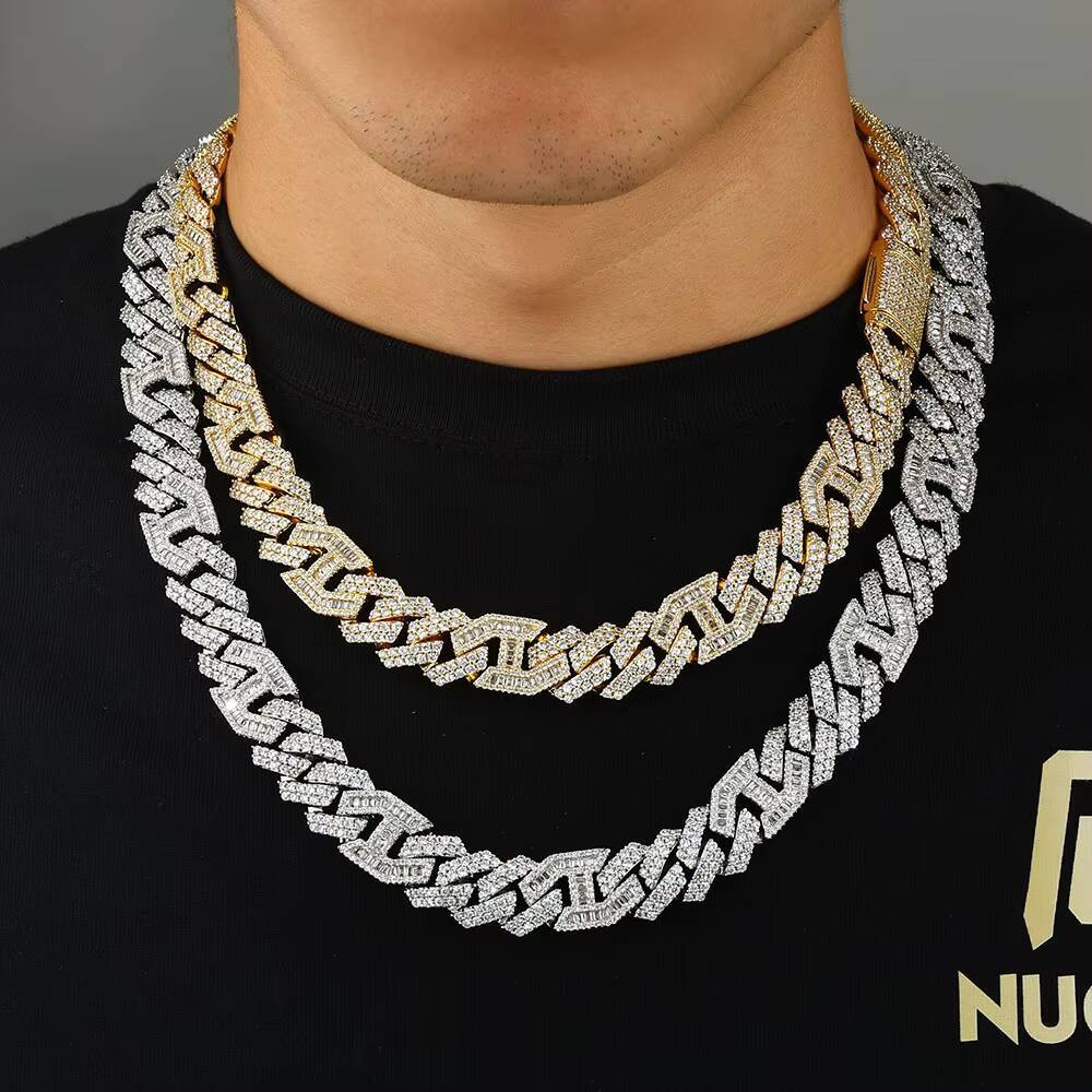 NUOYA Fashion Shining Zircon Women's Sier Plated 3A Cubic Zirconia Ice Out Cuban Chain Necklace