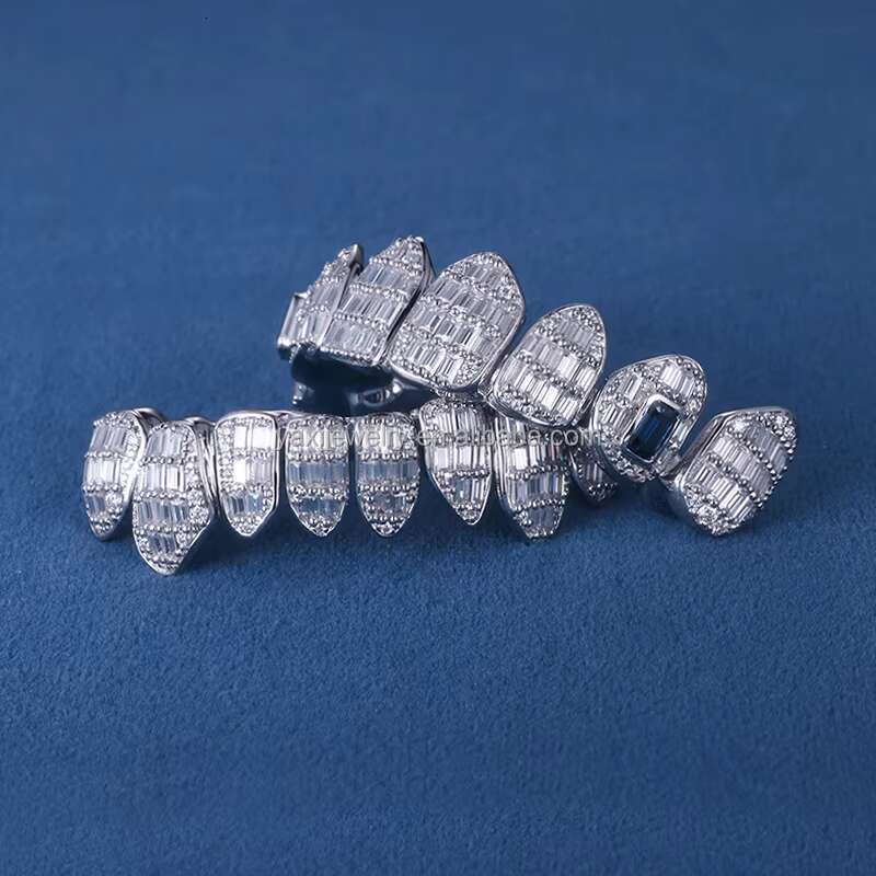 Custom S925 Silver 10K 14K 18K Solid Gold Grillz Teeth Iced Out Emerald Cut VVS Moissanite Lab Natural Diamond Grillz for Teeth