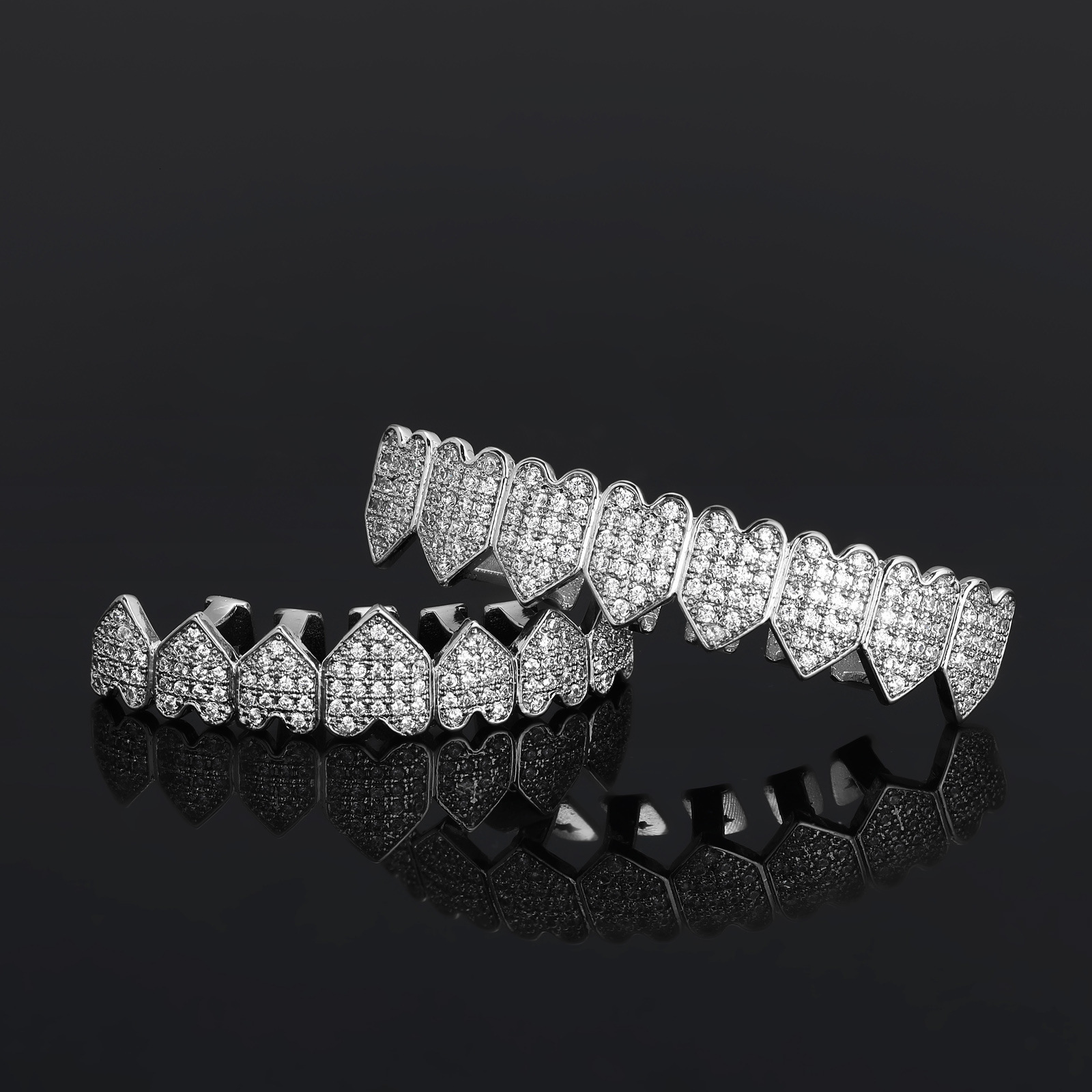 Instagram Hip Hop Personalized Love Teeth Set Alternative Teeth Set Punk Funny Decoration Heart shaped Gold Teeth Hip Hop Teeth Set moissanite