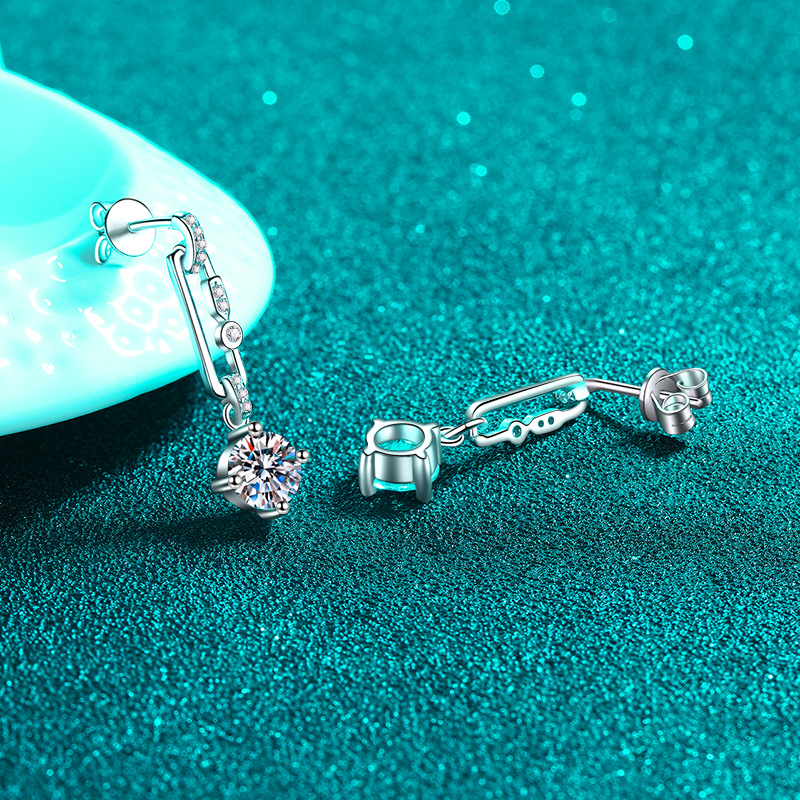 925 Silver Moissanite Paperclip Dangle Earrings PT950 Plated Elegant and Stylish for Women