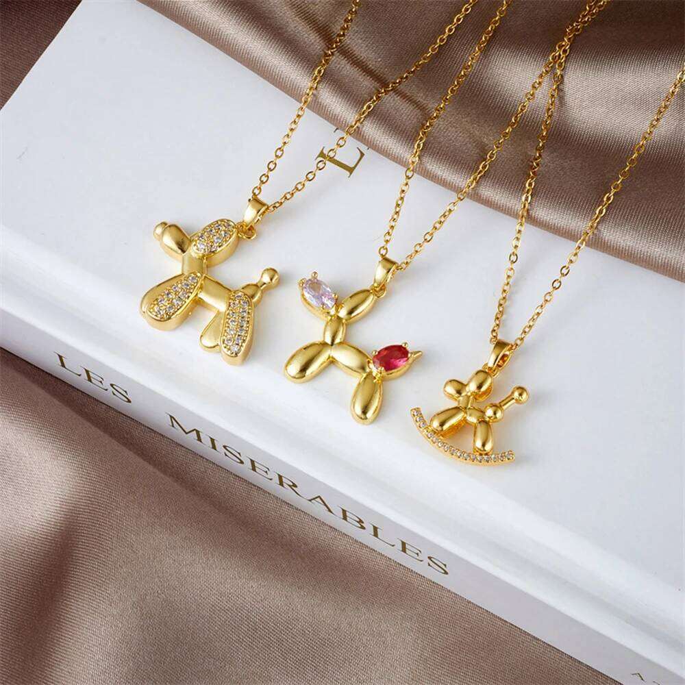 Cute Balloon Dog Pendant Necklace - Versatile Stainless Steel Collarbone Chain Jewelry Accessory For Trendy Fashion Enthusiasts
