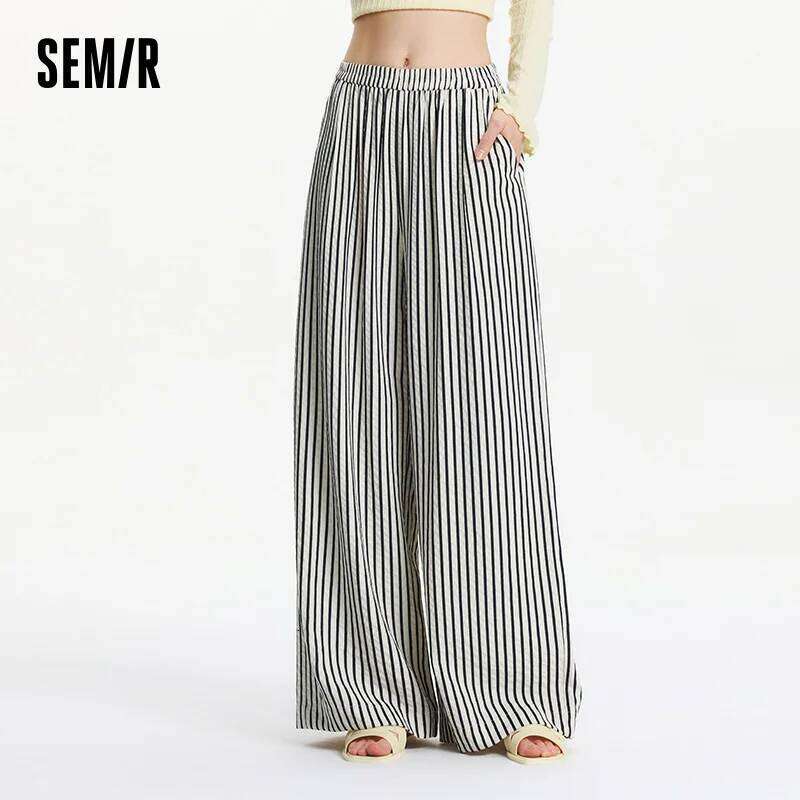 Semir Elastic Waist Casual Pants Women Lazy Chic 2025 Summer New Striped Wide Leg Lengthening Trousers For Daily Walks