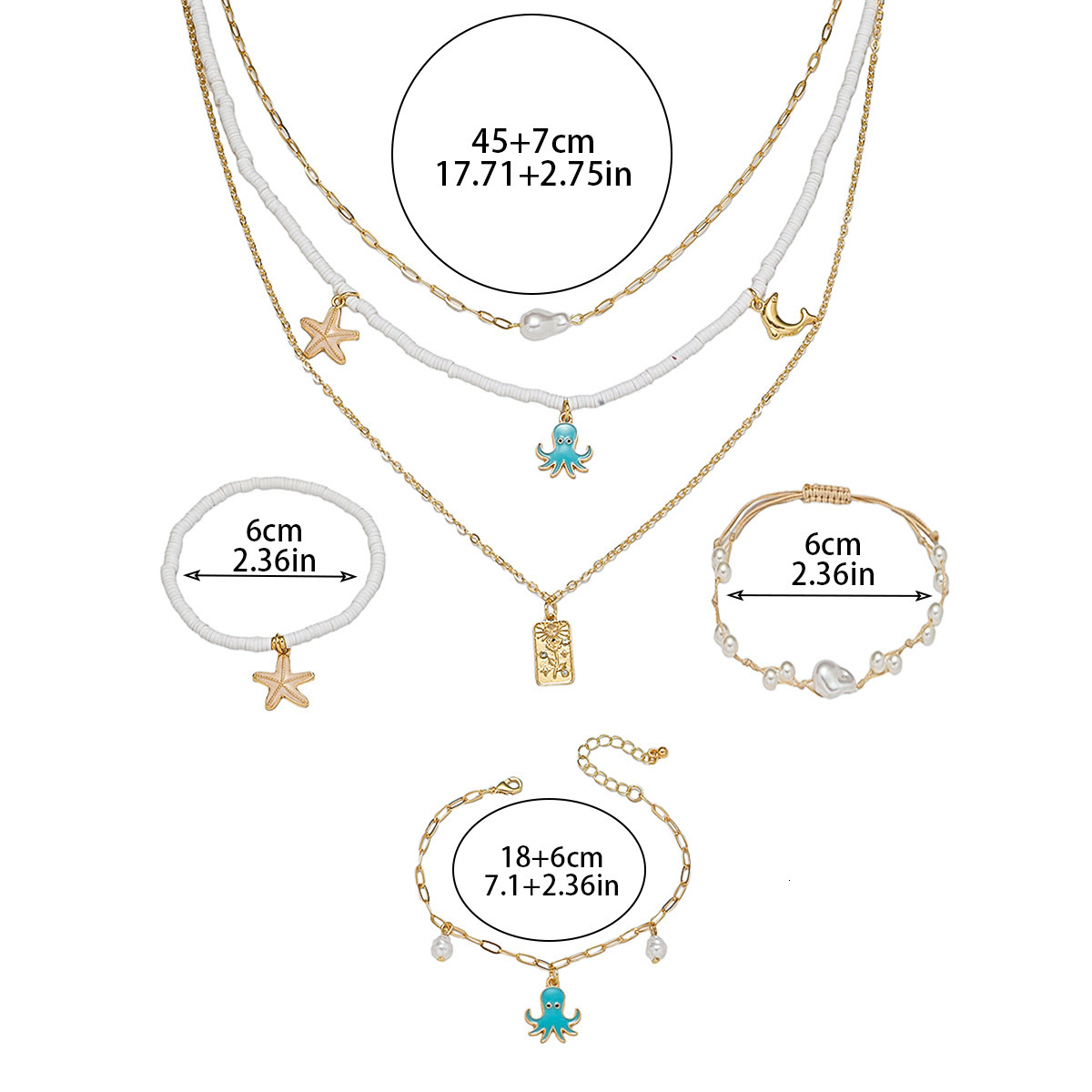 Multi layer starfish ocean series necklace, light , high-end feeling, pearl collarbone chain