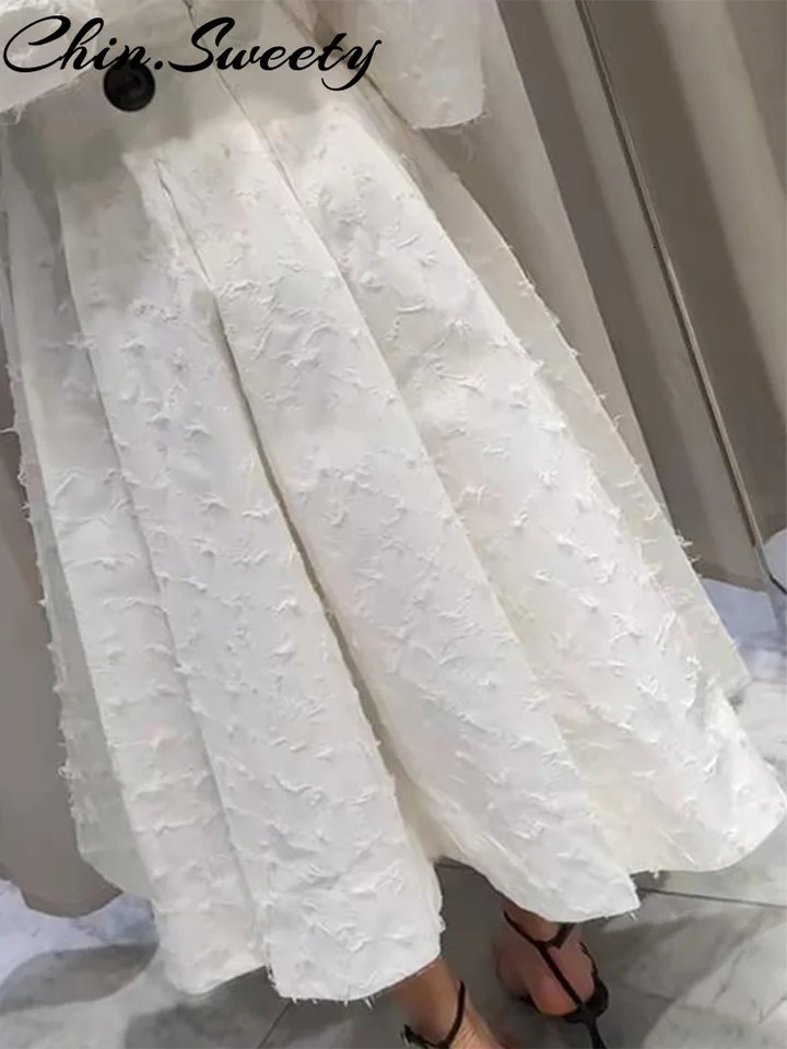 Elegant White Tassel Shirt Skirt Women Outfit Lapel Three-quarters Sleeve Shirts Pleated Skirts 2025 Summer 2 Pieces Lady Set 250530