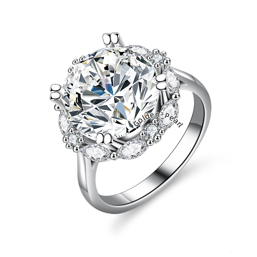 Fine Fashion 925 Sterling Silver 5CT Big Round Moissanite Rings Diamond Gold Plated Engagement Wedding Rings