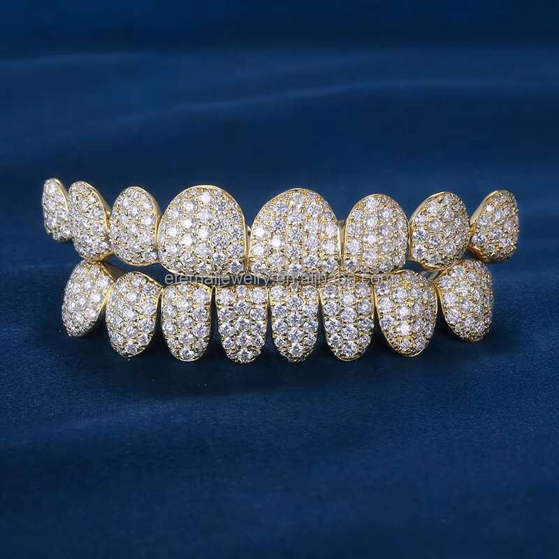 Top Bottom 4 6 8 10 S925 Silver VVS Moissanite 10K 14K 18K Solid Gold Yellow Gold Teeth Grillz