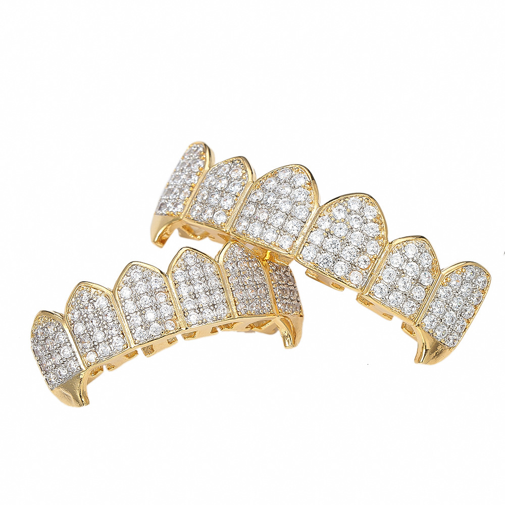 Hip hop braces gold braces Vampire Fangs micro inlaid Moissanite gold teeth fashion decorative braces moissanite