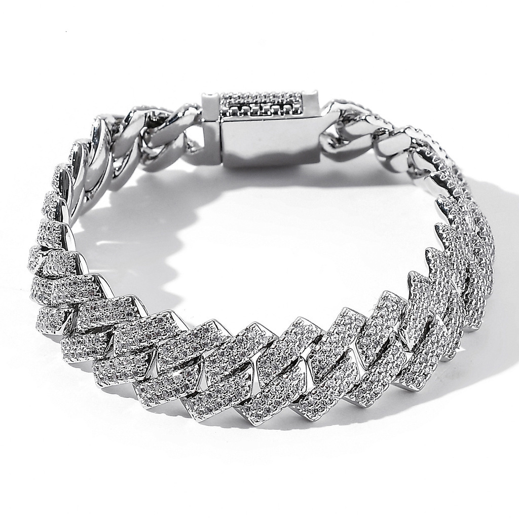 Hip Hop Bracelet Micro Inlaid Moissanite Bracelet Mens Bar Cuban Chain 14mm Diamond Cuban Bracelet moissanite