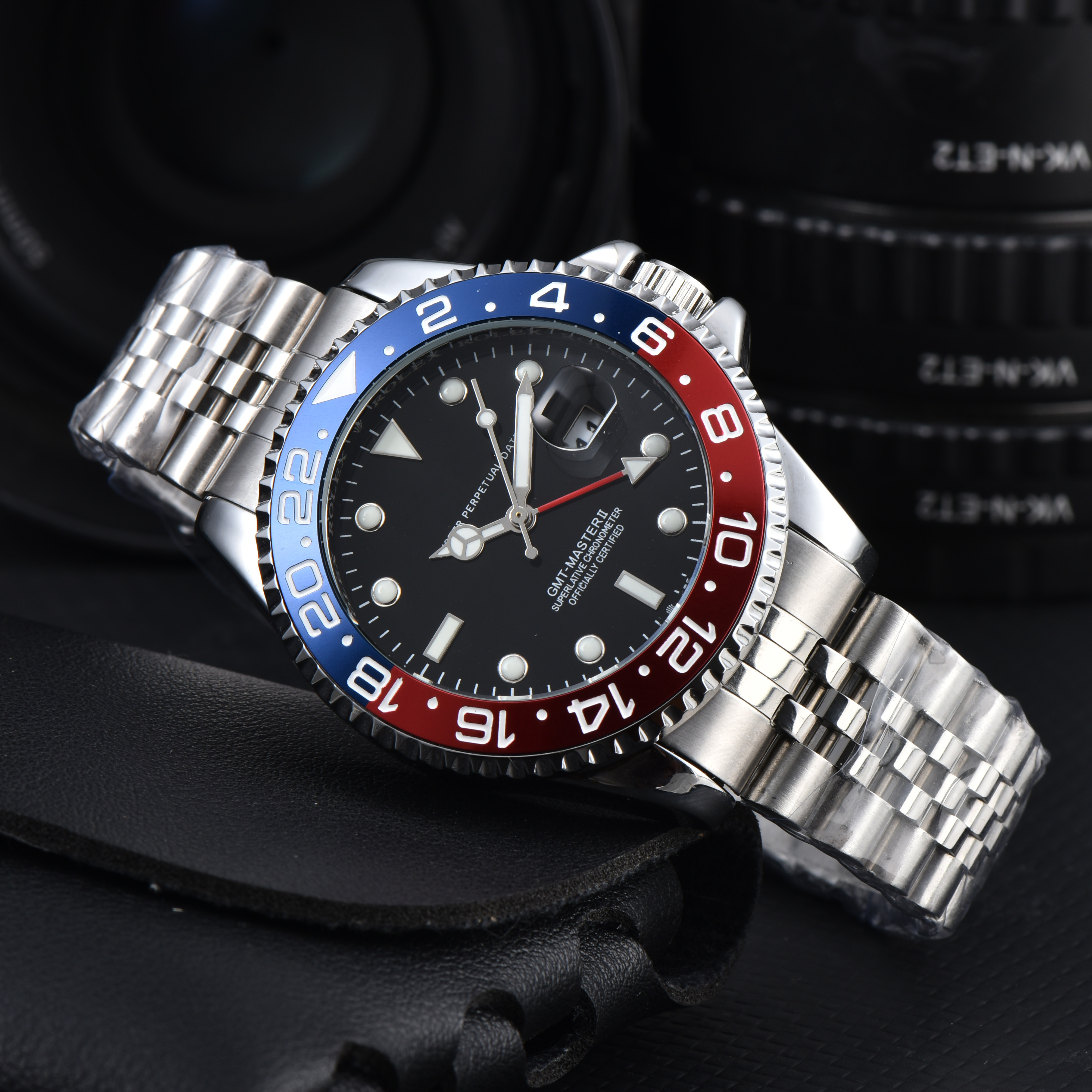 Men's Watch GMT Watches Luxury Stainless Steel Men's quartz Movement Wristwatch #559