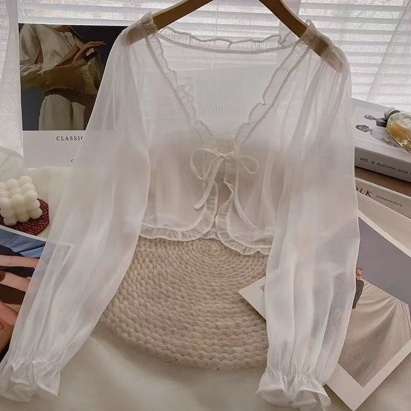 K899 Small shawl with suspender skirt, outer cover, chiffon cardigan, female summer student sun protection clothing, super fairy short style