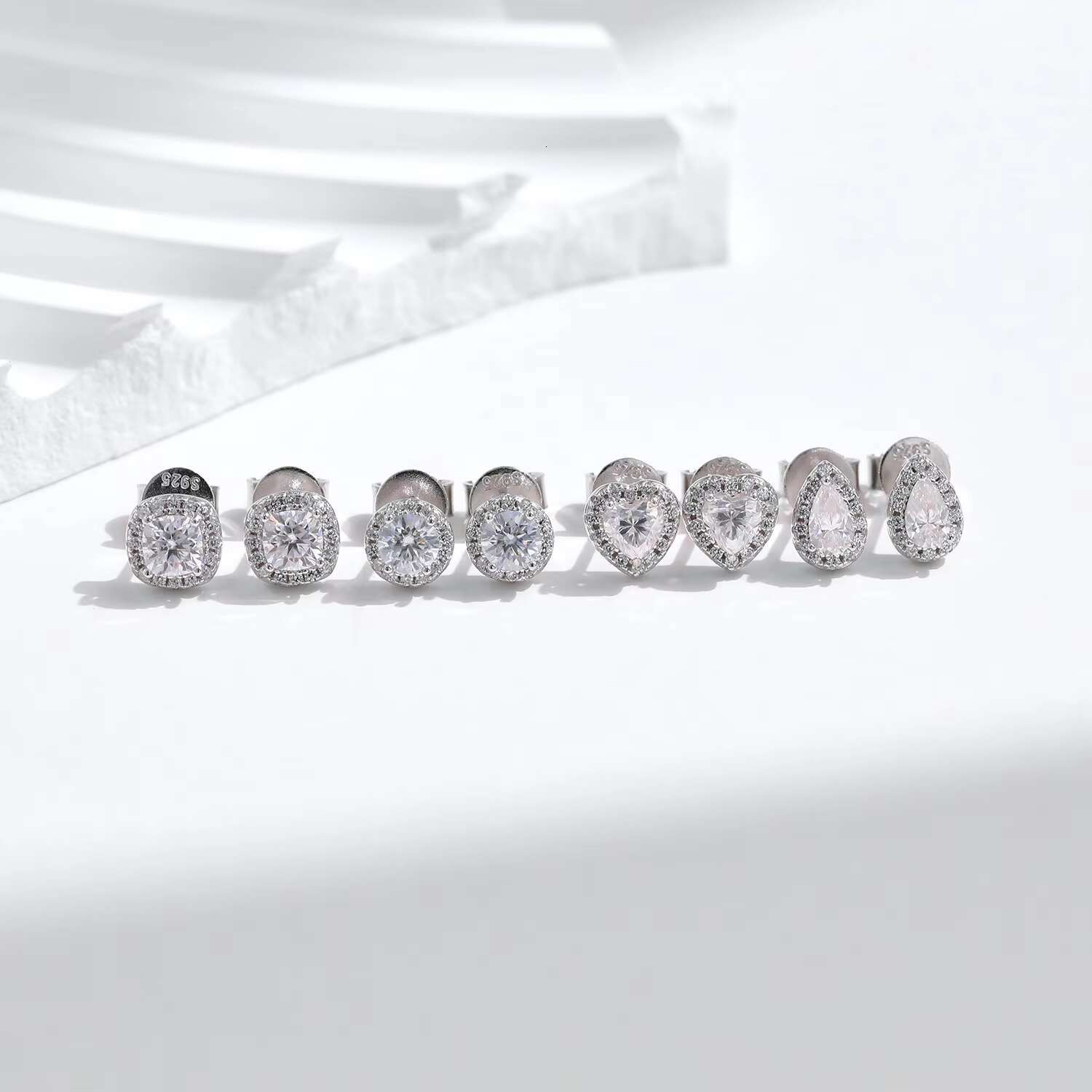 925 Sterling Silver Heart Pear Square Shape Design D Color VVS1 Clarity Moissanite Stud Earring for Women Wedding Fine Jewelry