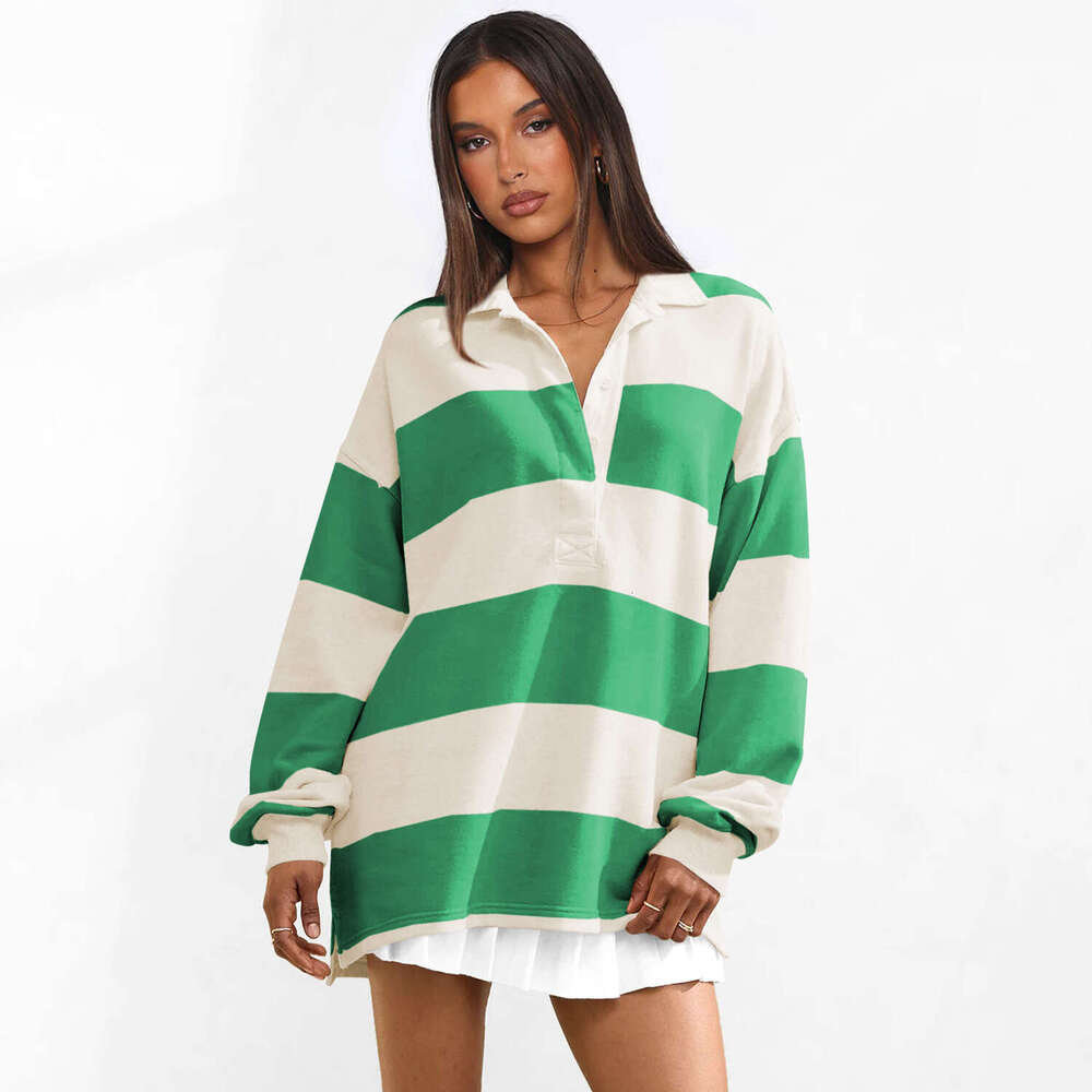 2025 Hot Selling New Women's Fashion Autumn Personality Casual Striped Plus Size Loose Sweatshirt