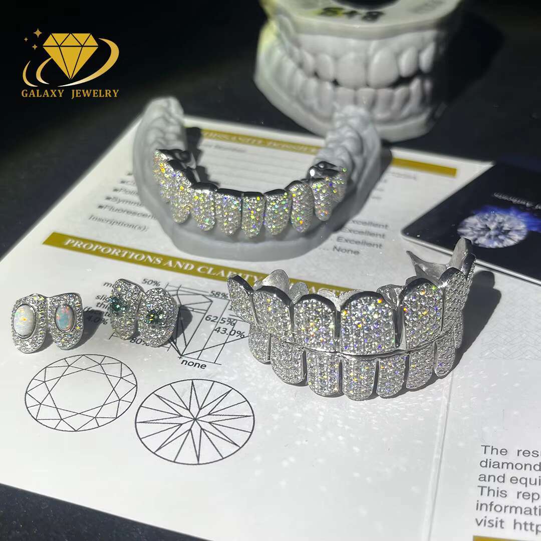 Custom Hip Hop Teeth Grillz Perm Cut Straight Sculpt 8 Top 8 Bottom S925 Iced Out Moissanite Grillz