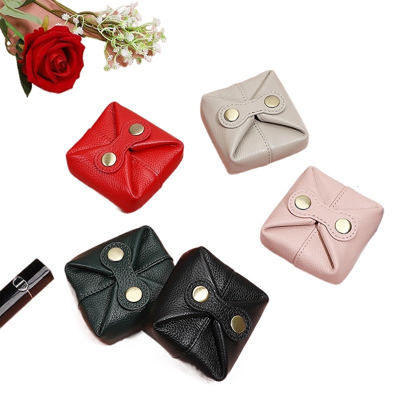 designer Cross-Border Genuine Leather Coin Purse for Women, Mini Square Bag with Four-Button Closure, Coin, Lipstick, Earphone, Data Cable, Anti-Lost 