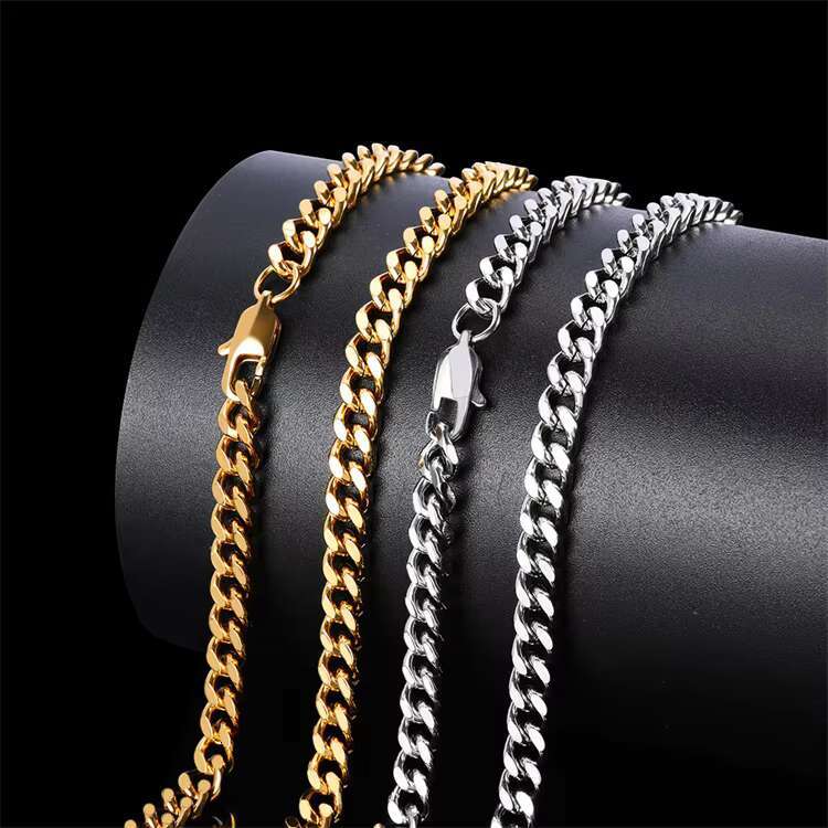 6mm New Stainless Steel Chain 18k Gold Vacuum Plating Four Sided Grinding Cuban Chain Necklace