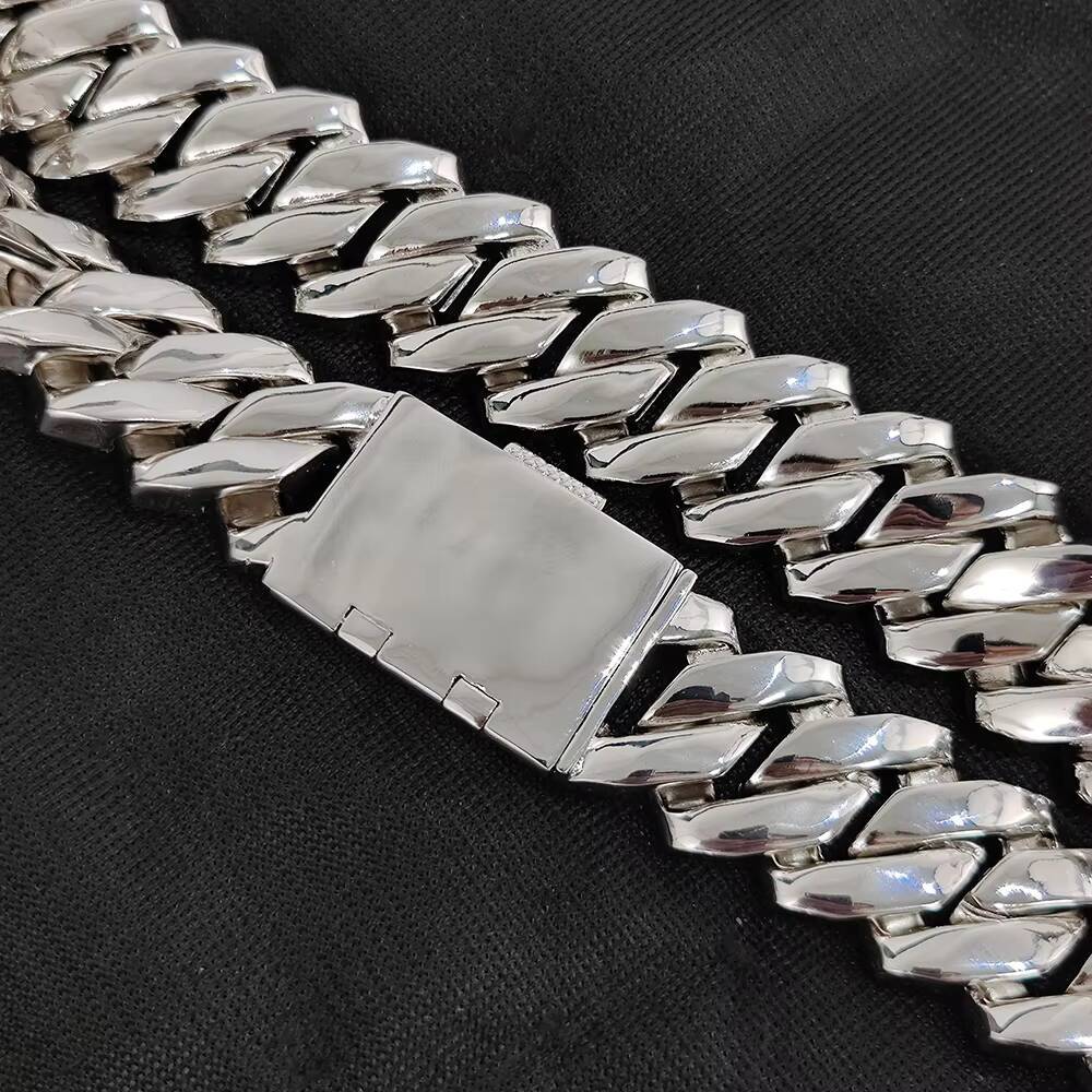 Fine Jewelry 25mm Brass Ice Fork Sier Plated 6-Row Cuban Chain Women's Hip Hop Necklace