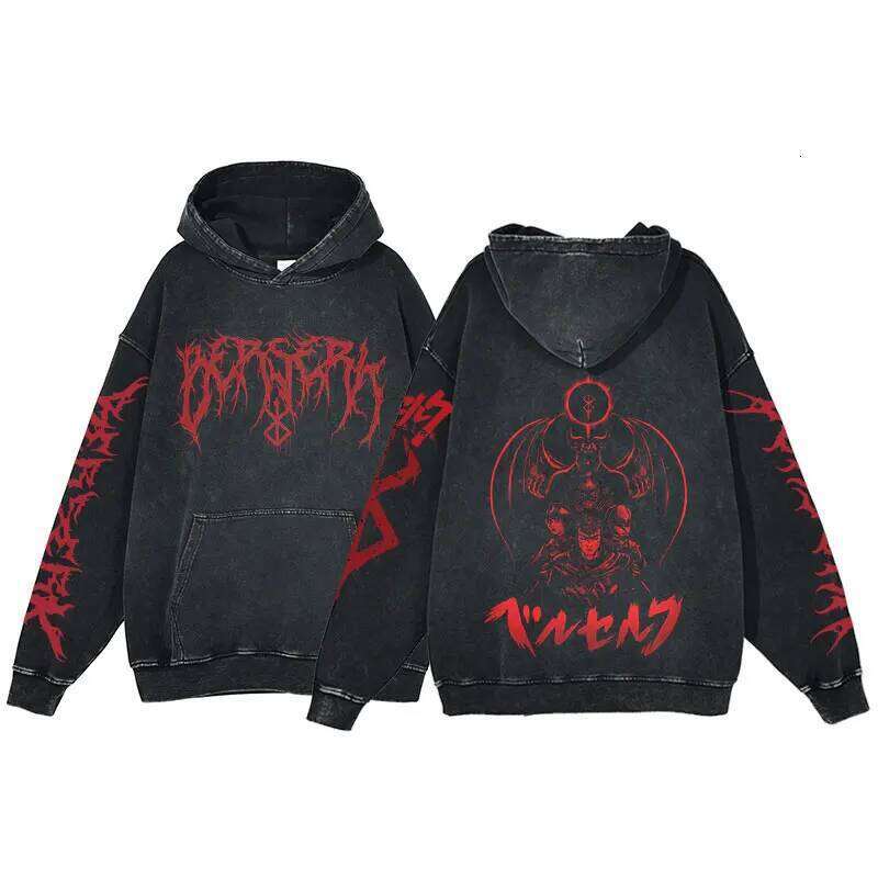 Coats Designer Women Berserk Anime Acid Washed Hoodie Men's Clothing Vintage Cotton Hoodies Women Hip Hop Hooded Sweatshirts Y2k Clothes Oversize