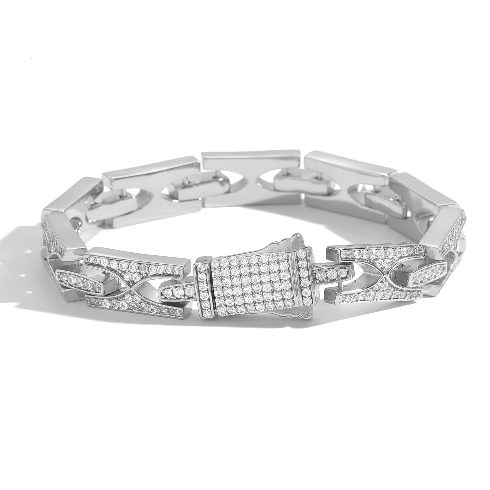 Hip hop bracelet H-shaped 10mm wide spring buckle design Cuban chain bracelet personalized trendy mens accessory moissanite