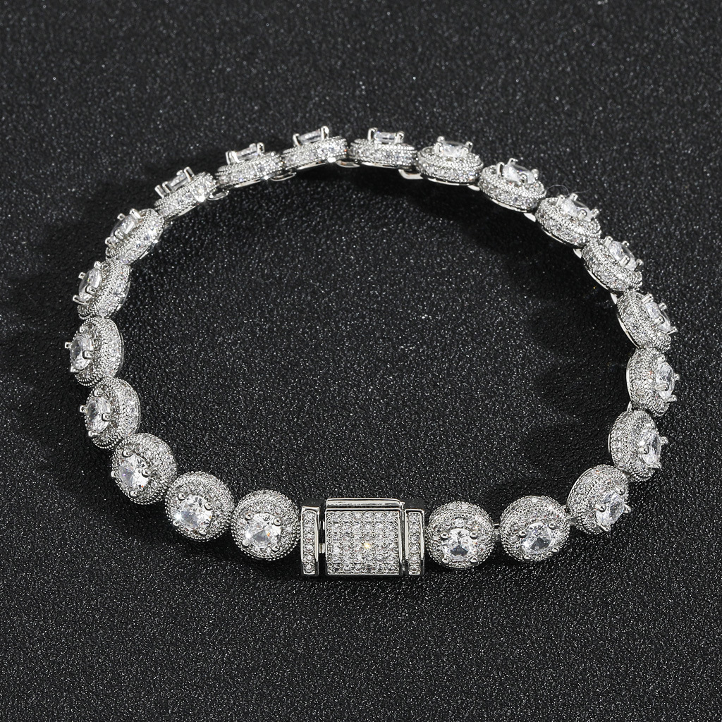 New 8mm Round Rock Candy Bracelet with Micro Paved Moissanite Trendy and Unique Hip-Hop Style for Men moissanite