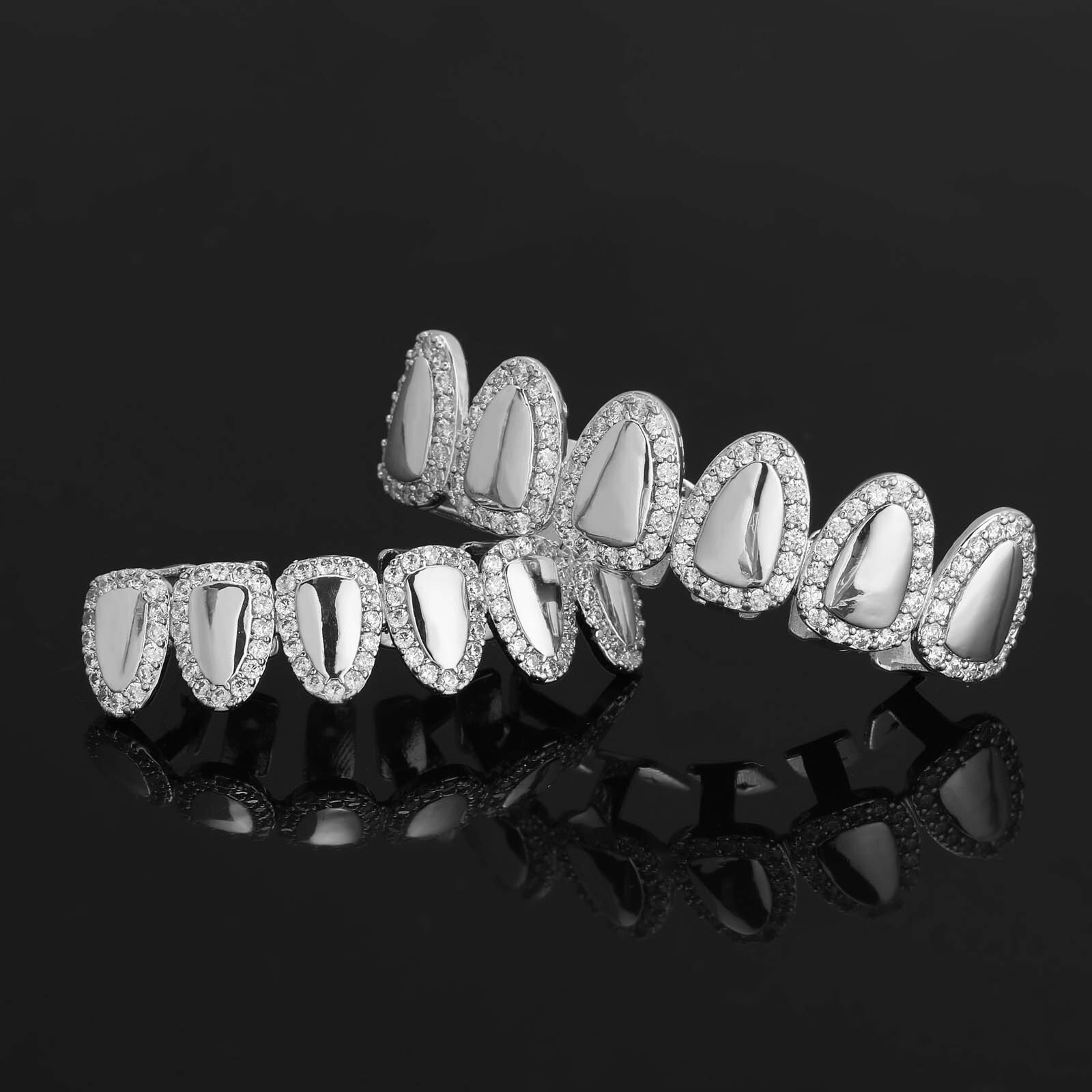 Meisa Hip Hop Teeth Set with Mirror Surface and Moissanite Six Teeth Big Gold Teeth Halloween Trendy Mens Personalized Accessories moissanite