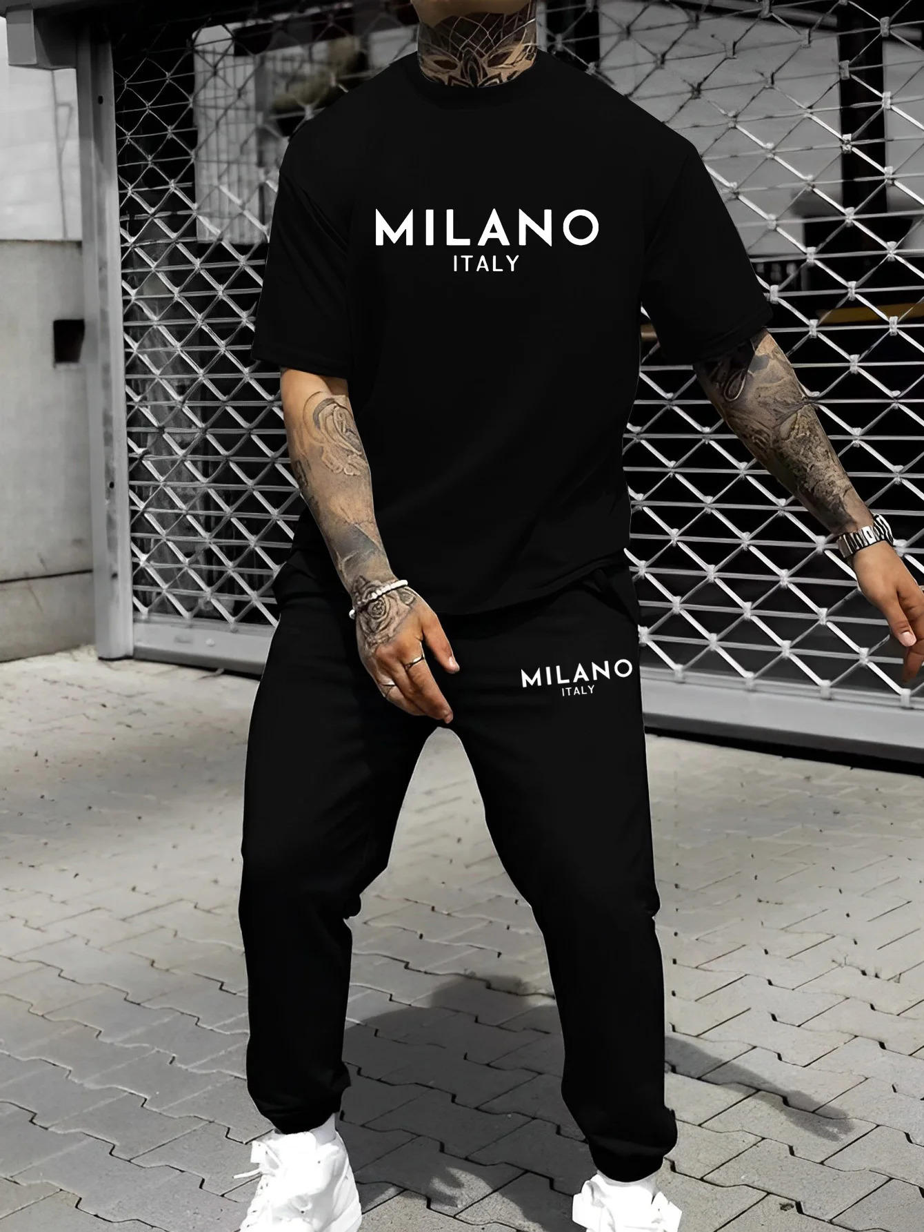 Mens Casual Sportswear Set Comfy Printed TShirt and Long Pants Suit With Letter Printing Handsome Sports Twopiece 250530