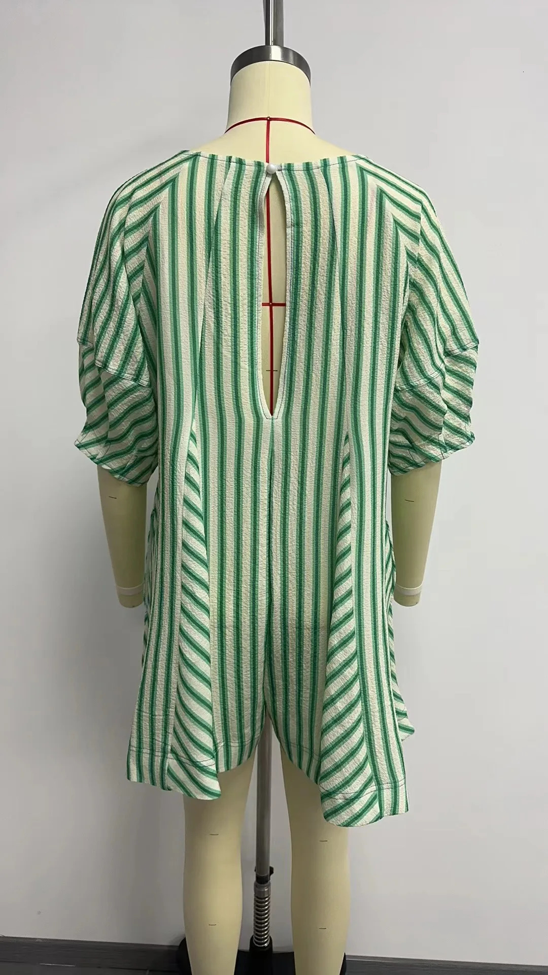 Explosive summer short sleeve striped jumpsuit slim casual loose deep V wide leg short jumpsuit 250528