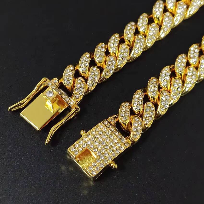 Men's jewelry necklace 12mm sier rose gold electroplated women's and men's hip hop chilled Miami Cuban chain