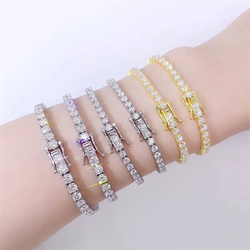 Premium Jewelry 2-5mm Sterling Sier Hip-Hop Single Row Chain Moissanite Women's Tennis Bracelet