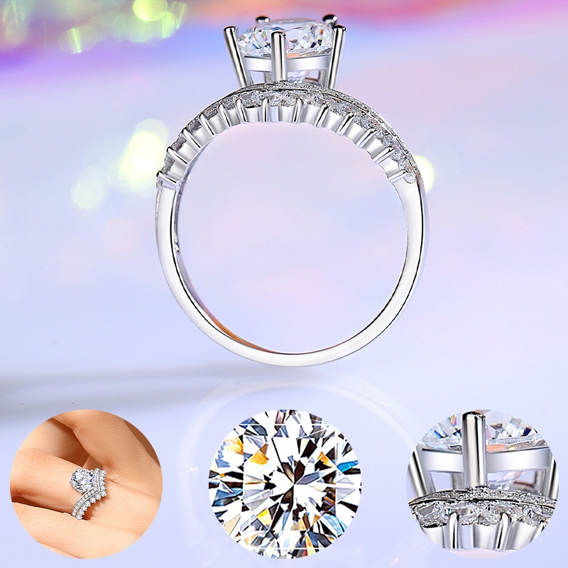 2CT D color VVS1 Moissanite ring S925 sterling silver crown design classic trendy princess wedding ring accessory for your baby and sister