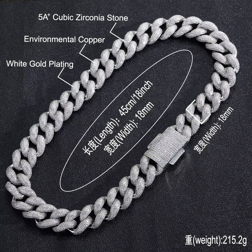 18mm Hip Hop Iced Out Necklace Brass Zircon Dia Cuban k Chain Men Jewelry