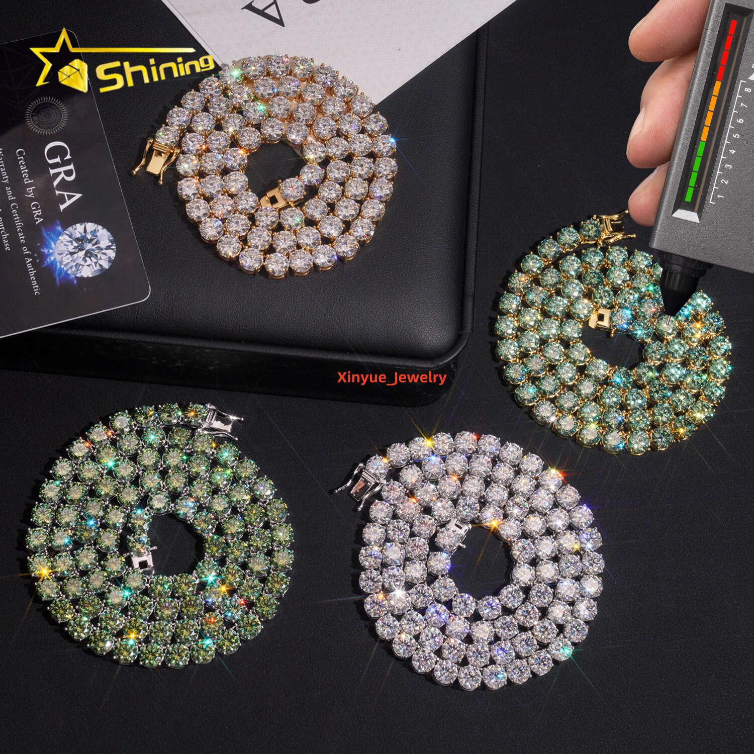 GRA Hip Hop Jewelry 925 Sterling Silver Brilliant Cut VVS 6.5mm Diamond Iced Out Moissanite Tennis Chain Fashion Necklaces