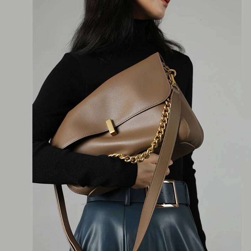 Toptrends Genuine Leather Large Chain Shoulder For Women 2025 Designer Office Messenger Bags Satchel Cow Ladies Handbags