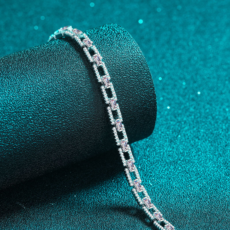 925 Sterling Silver Moissanite Bracelet with PT950 Plating, Luxury Inlaid Jewelry for Women, Elegant Design, Wholesale Supply