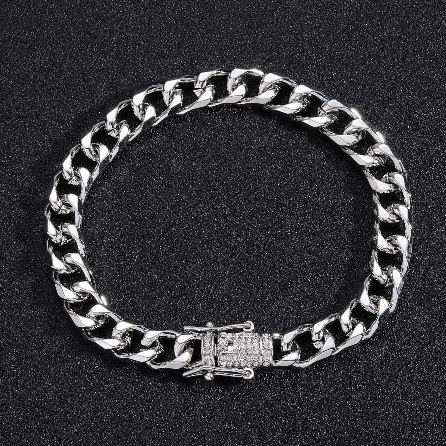 9mm Smooth Cuban Chain Moissanite Inlaid Diamond Buckle Hip-Hop Bracelet Mens Unique Trendy Brand Accessory moissanite