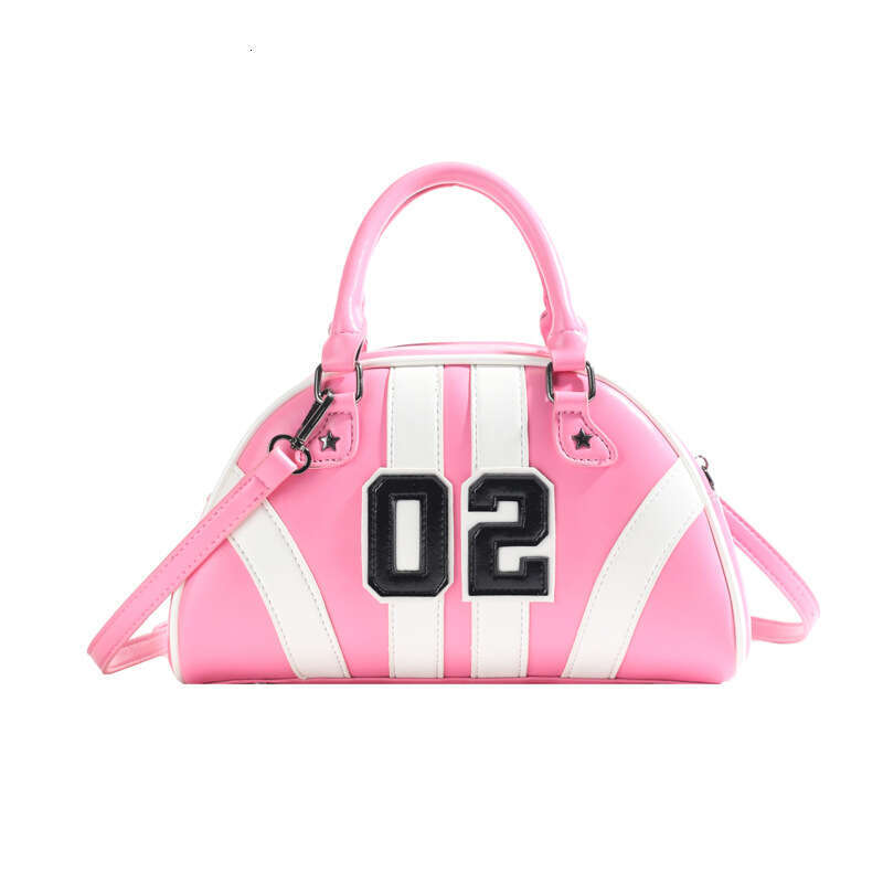 Women's bowling bag oil leather splicing contrasting digital decoration hand-held women's handbag 2025 new casual versatile fashion