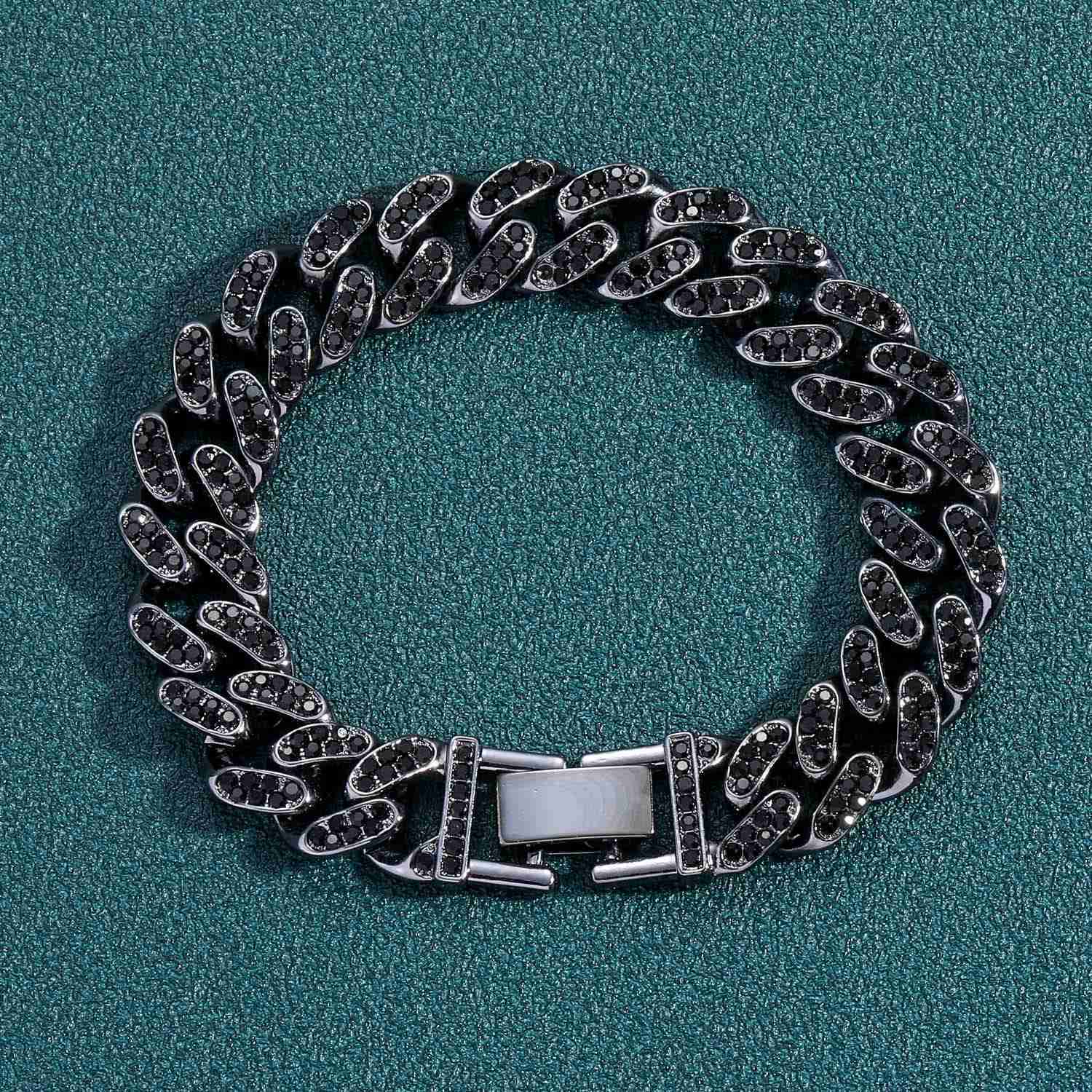 Bracelet Hip-Hop Men 13mm Black Diamond Cuban Chain Personality Trendy Men Moissanite Full Diamond Hip-Hop Bracelet moissanite