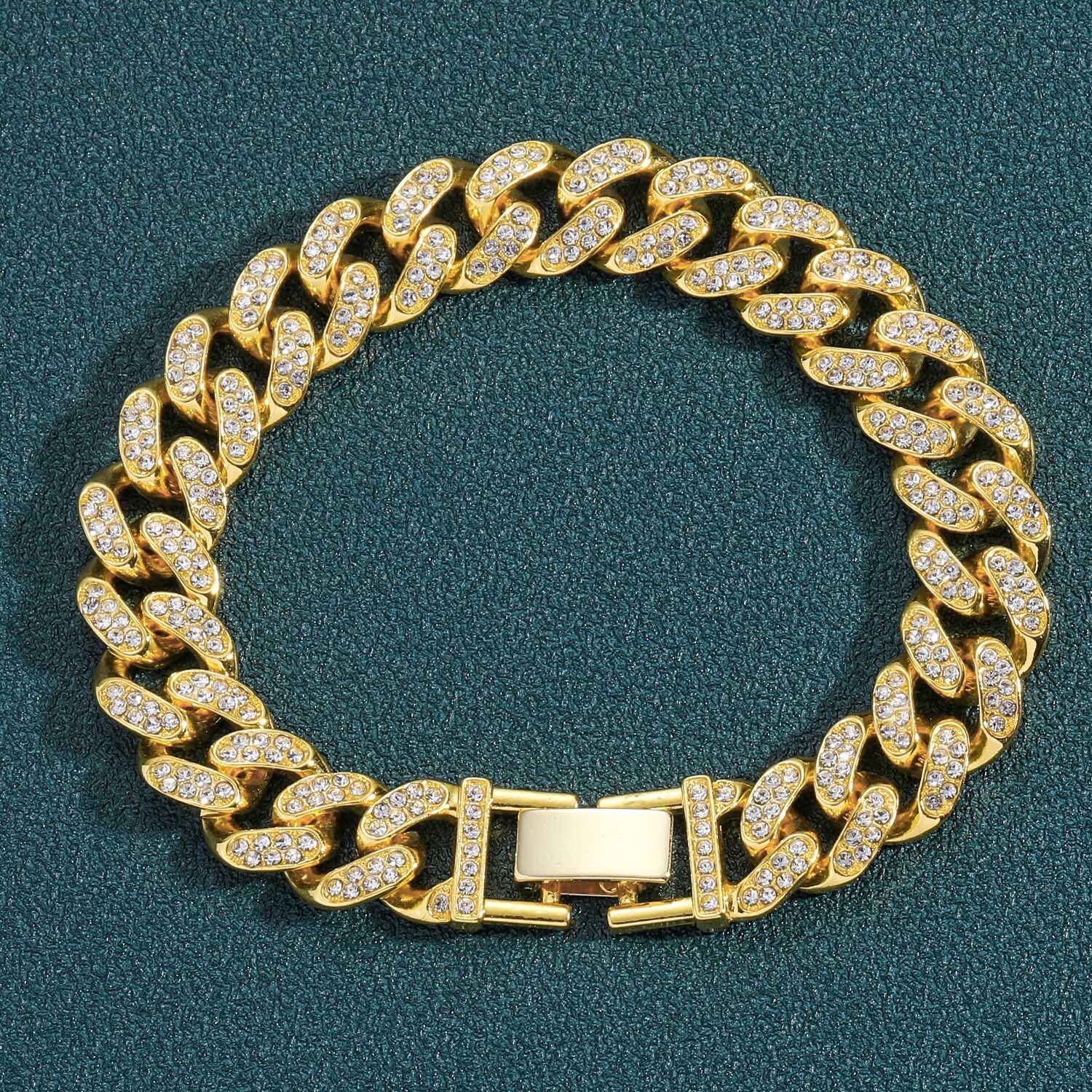 Bracelet Hip-Hop Men 13mm Black Diamond Cuban Chain Personality Trendy Men Moissanite Full Diamond Hip-Hop Bracelet moissanite