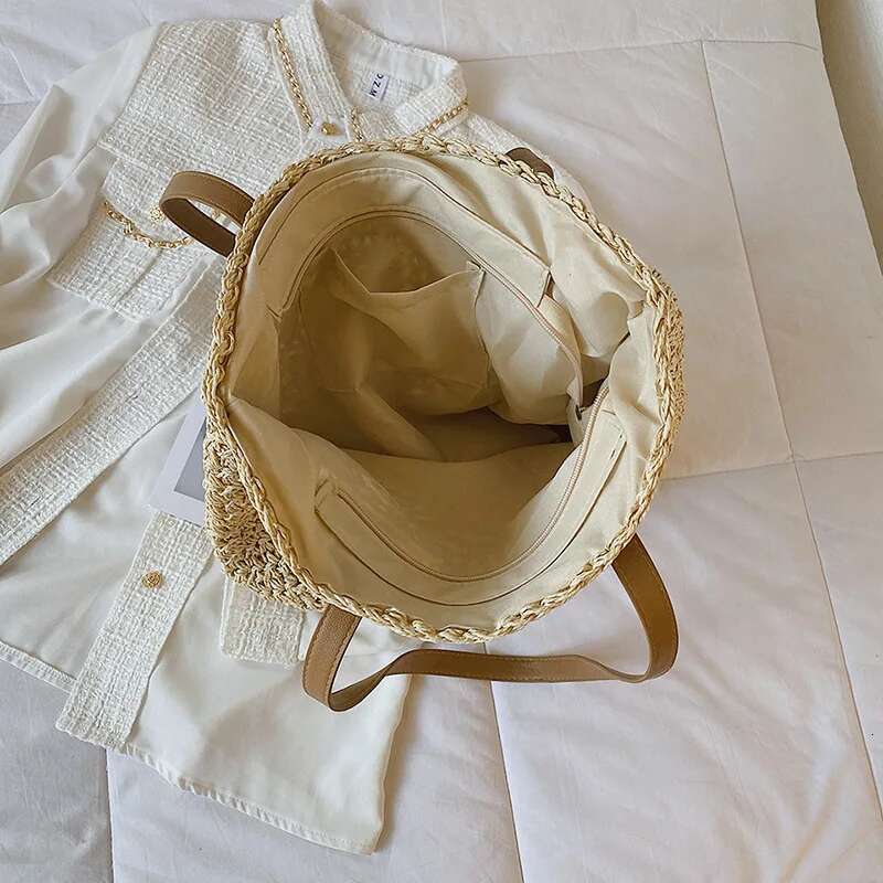 Handmade Woven Straw Beach Large Capacity Shoulder Bag Women Raffia Travel Shopper Totes Summer Vacation Casual Handbags