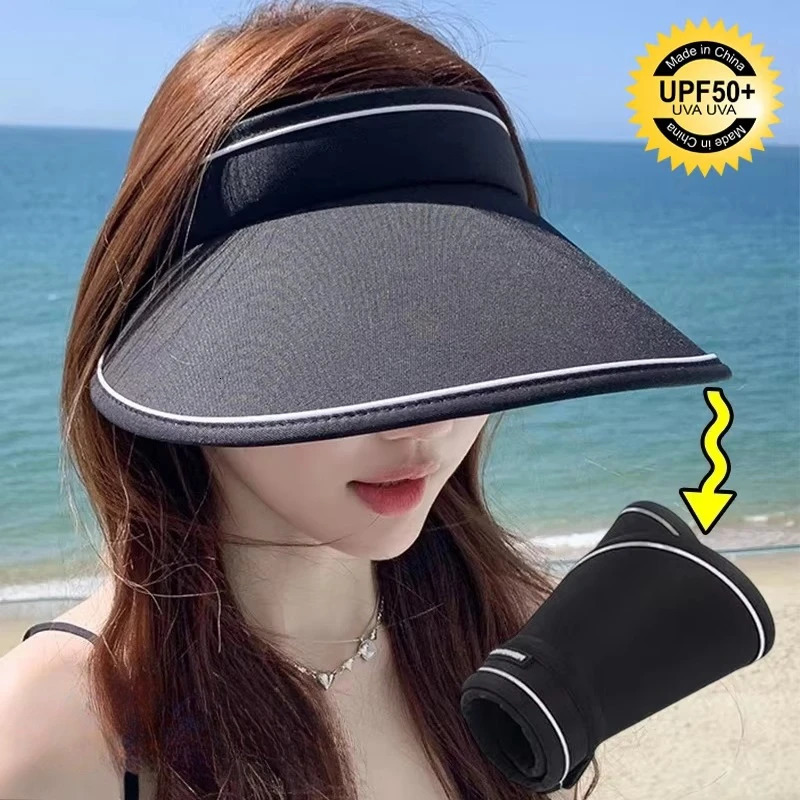 Stylish Summer Empty Top Sun Hat Wide Brim Visor Hat Women Portable Outdoor Sports Beach Cycling Uv Protection Sunshade Hat 250530