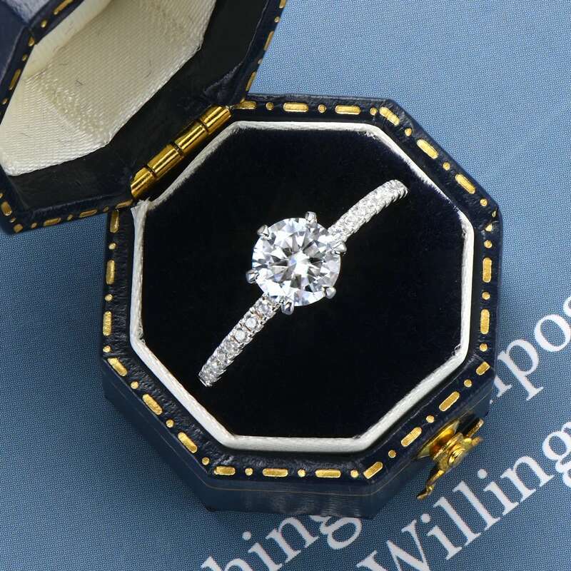 1.0Carat D Color Moissanite Diamond Wedding Ring Real Sterling Silver 925 Womens Engagement Classic Accessory Jewelry Gift