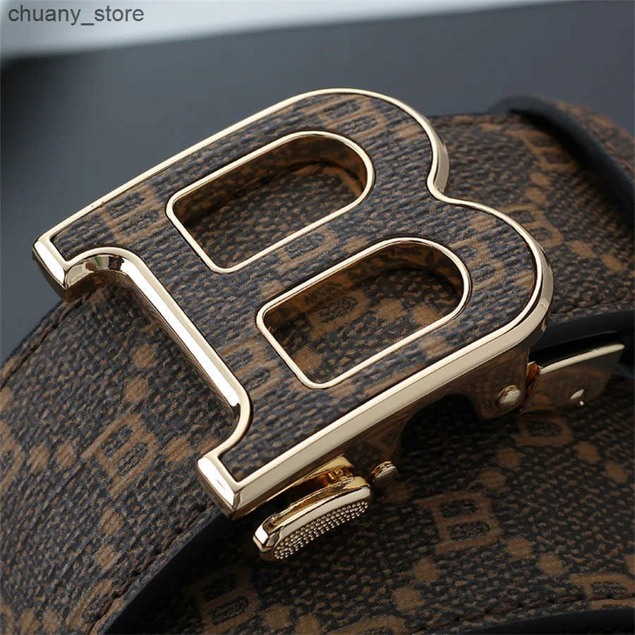 New Automatic Buckle Men Belt Fashionable B-Shaped Casual Business Belt Classic Letter Automatic Buckle PU Leather Belt z250602