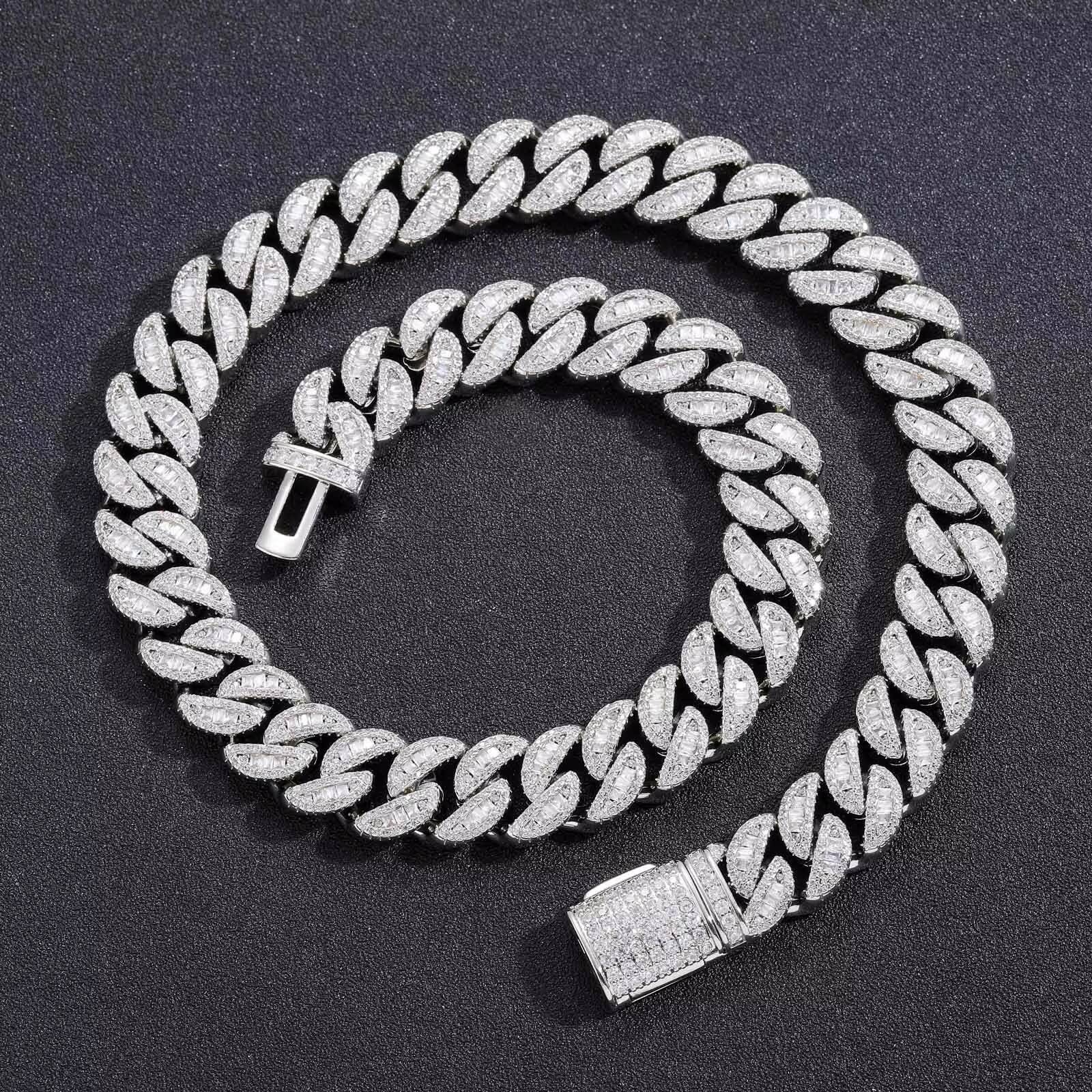 15mm Width Prong Brass CZ Hip Hop Jewelry Chains for Men Custom Length Cubic Zirconia Cuban k Chain
