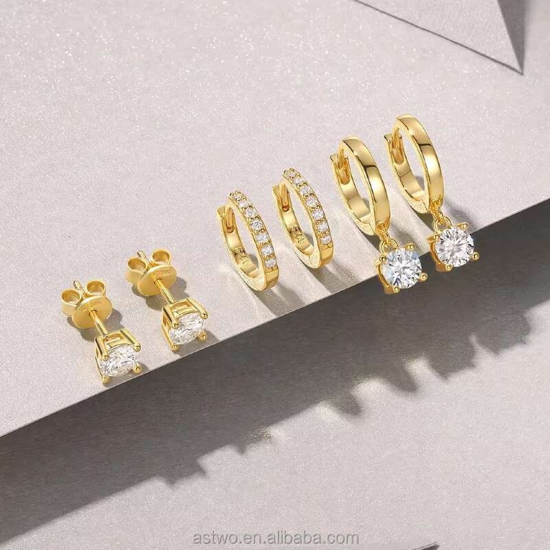 Stackable Moissanite Earrings S925 Silver 18K Gold Plated Four Pronged Stud Earrings Moissanite Earrings