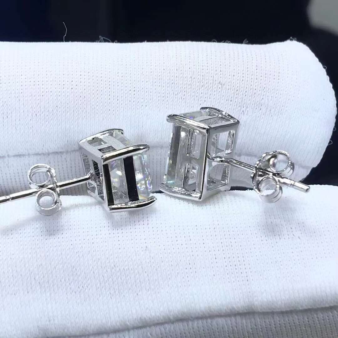 PYQ 925 1ct/2ct Radiant Cut/Emerald Cut Earrings Silver Earrings for Women Moissanite Sterling Silver Earrings